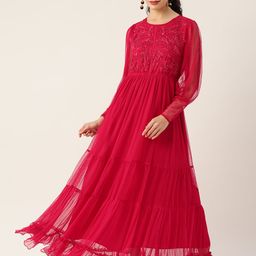 Antheaa Fuchsia Net Embellished Tiered Ethnic Maxi Dress-75