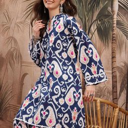 Sangria Indie Floral Prints Ikat Pure Cotton Kurta with Salwar-13