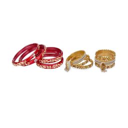 SOMIL Set Of 10 Red Alloy Artificial Stones and Beads Antique Bangles-image-93
