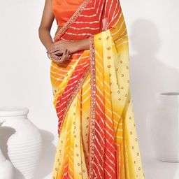 Mitera Leheriya Sequinned Pure Chiffon Leheriya Saree image 4