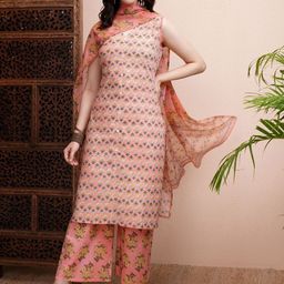 Vishudh Women Floral Printed Regular Pure Cotton Kurta with Palazzos & With Dupatta-1