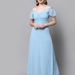 LEXREX Women Off-Shoulder Georgette Maxi Dress-image-58