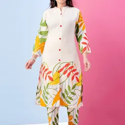 BAESD Floral Printed Mandarin Collar Pure Cotton Straight Kurta With Trousers-image-22