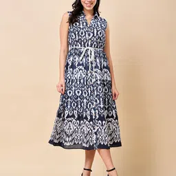 RANGRIWAZ Women Ethnic Motifs Printed Tiered Shirt Style Midi Cotton Dress-image-6