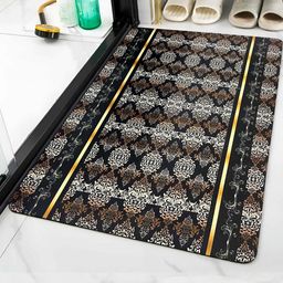 IVAZA Black Grey Geometric Patterned 120 GSM Bathmat-15