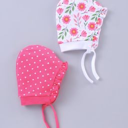 Babyhug 100% Cotton Caps Pack of 2 - Pink & White-image-99