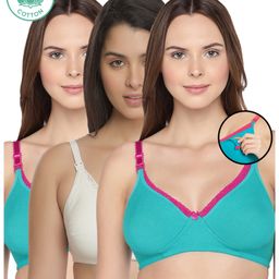 Inner Sense Pack Of 3 Organic Antimicrobial Laced Soft Nursing Bra - Green & White-picture-0