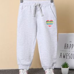 Babyhug Full Length Ribbed Waist Lounge Pant Heart Print - Grey-image-68
