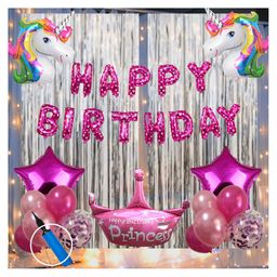 Bubble Trouble Happy Birthday Decoration Kit  Combo with 1 Pc Pink Happy Birthday Foil  1 LED Light 40 Pcs Dark Pink Light Pink Silver White Balloons for Kids Birthday Decoration Item - Pack of 54-15
