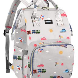 PACKNBUY Diaper Bag Backpack Car Print Baby Bag with Multiple Pockets for Travel - Grey-picture-18