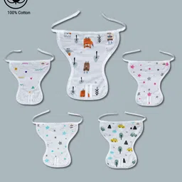 LazyToddler Muslin  Nappy Set of 5 Extra Small Fox Print -White-picture-2