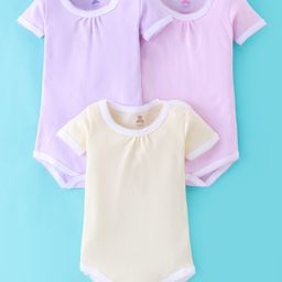 I Bears Interlock Half Sleeves Solid Onesies Pack of 3 (Color May Vary)-image-37