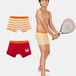 Plan B 95% Cotton 5 % Elastane Pack Of 2 Striped & Fox Printed Briefs - Red Orange-image-96