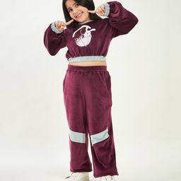 Stylo Bug Full Sleeves Placement Rabbit Printed Sweatshirt Set - Maroon-image-55