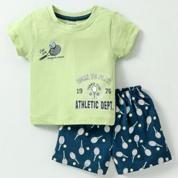 CUCUMBER Sinker Half Sleeves Nightwear Suit With Tennis Racket Print - Neon Green-image-66