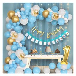 Bubble Trouble 1st Birthday Decoration Items - 77 Pcs, Birthday Decoration Items For Kids | Birthday 12 Months Photo Banner(cardstock) | Birthday Banner | First Birthday Decoration Boy | Curtain, Lights, Glue Dot, Ribbon-image-16