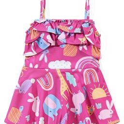 Babyhug Sleeveless Cross Back Animals Printed Frock Style Swimsuit - Purple-image-34