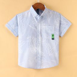 Little Kangaroos 100% Cotton Knit Half Sleeves Leaf Printed Shirt - Blue-picture-37