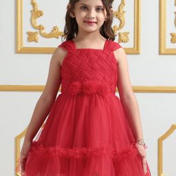 Mark & Mia  Sleeveless  Party Frock with Floral Applique - Red-picture-29