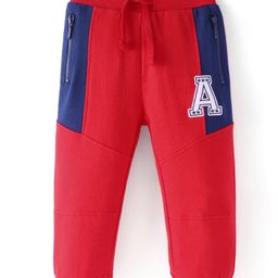Babyhug French Terry Full Length Jogger Fit Track Pants with Pockets & Letter Patch - Red-image-8