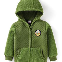 Babyhug Cotton Knit Full Sleeves Hooded Sweat Jacket With Text Badge & Kangaroo Pockets - Green-image-25
