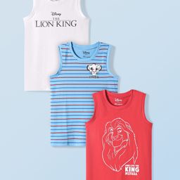 HoneyHap Disney Single Jersey Knit Sleeveless Vests With Lion King Graphics Pack of 3 - Red Blue & White-image-64