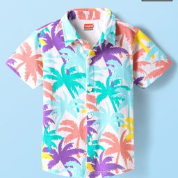 Babyhug Cotton Knit Half Sleeves Shirt With Tree Print - White-image-91