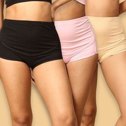 The Mom Store Cotton Pack Of 3 Solid High Waist Support Maternity Panties - Beige Pink & Black-image-92