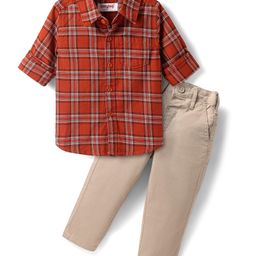 Babyhug Cotton Woven Full Sleeves Checkered Shirt & Trouser Set - Rust Orange & Beige-image-78