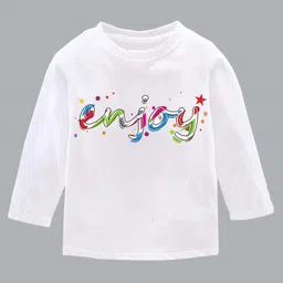 KAVEE Holi Theme Pure Cotton Full Sleeves Enjoy Printed Tee - White-picture-15