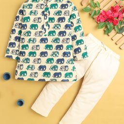 Jeet Ethnics Cotton Blend Full Sleeves Patola Printed Kurta Pyjama Set - Beige-image-80