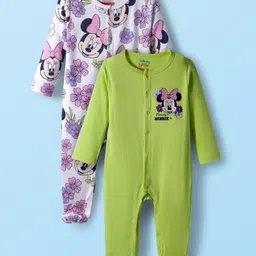 Babyhug Disney Interlock Knit Full Sleeves Footed Sleepsuit With Minnie Mouse Graphics Pack Of 2 - Green & White-picture-12