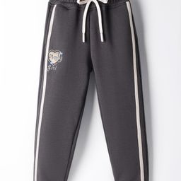 Olio Kids Knit Full Length Fleece Pant with Heart & Text Print - Grey-picture-25