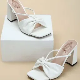Shoetopia Bow Designed Strap Slip On Closure Block Heels - White-picture-35
