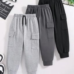 Trampoline Cotton Blend Knit Pack Of 3 Solid Cargo Joggers - Dark Grey & Black-picture-28
