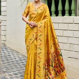 Suha Women Yellow Art Silk Woven Design Saree-picture-17