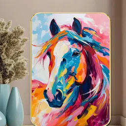 SAF Blue & Pink Colorful Horse Sparkle Wooden Wall Art-image-40