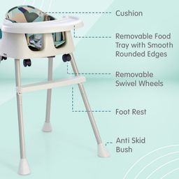 fab n funky 4 in 1 Convertible High Chair with Adjustable Height & Comfortable Seat - White image 5