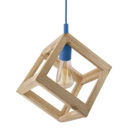 Homesake Beige Hanging Cube Lamp with Blue Silicone Socket Holder - Set of 1 (Bulb not included) image 2