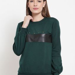 Belle Fille Women Green Solid Sweatshirt-image-101
