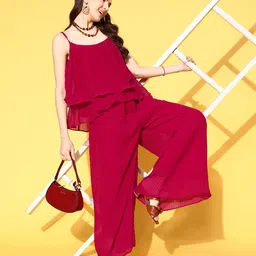 RAJGRANTH Women Solid Ruffles Top With Palazzos-image-5