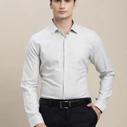 Turtle Grey Cotton Regular Fit Self Design Shirt-image-90