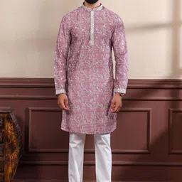 PulseIQ Men Embroidered Regular Mirror Work Kurta with Pyjamas-image-21