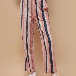 Ginger By Lifestyle Dusty Pink Cotton Regular Fit Striped Pyjamas-picture-30