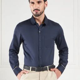 Louis Stitch Navy Blue Cotton Regular Fit Shirt-image-83