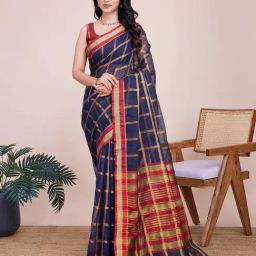 Anjaneya Sarees Navy Cotton Silk Saree with Unstiched Blouse-image-49