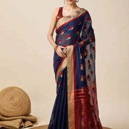 Anjaneya Sarees Navy Cotton Silk Saree with Unstiched Blouse-image-47