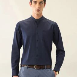 Arrow Blue Cotton Slim Fit Self Pattern Shirt-image-103