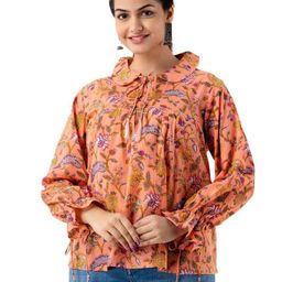DMP FASHION Floral Printed Peter Pan Collar Pure Cotton Top-image-101
