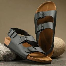 Hoversole Men's Black Cork Back Strap Sandals-picture-13